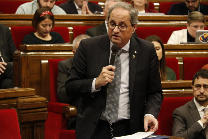 El president de la Generalitat, Quim Torra, en una de les seues intervencions durant la sessió de control al Parlament.