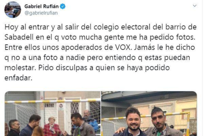 Polémica por una foto de Rufián con un apoderado de Vox