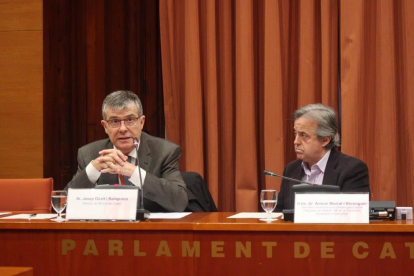 El director del Museu de Lleida, Josep Giralt (izquierda), ayer en la comisión del 155 en el Parlament.