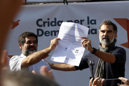 Sànchez y Cuixart, durante un acto de la campaña por el “sí” en el referéndum del 1-O.