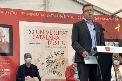El president de la Diputació de Lleida, Joan Talarn, durant la seva intervenció a la inauguració de la 52a edició de la UCE a Prada de Conflent.