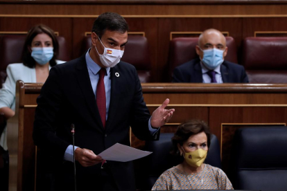 Sánchez, ahir, durant la seua intervenció al Congrés