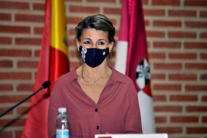La ministra de Treball, Yolanda Díaz, ahir durant un acte a les illes Canàries.