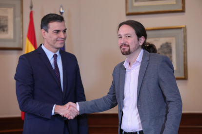 Sánchez e Iglesias, el 12 de noviembre del año pasado, anunciado el pacto de coalición.