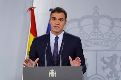 El presidente del Gobierno en funciones, Pedro sánchez, ayer durante su comparecencia.