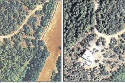 Imagen aérea de la zona de La Baronia de Rialb, antes y después de la construcción de la casa.