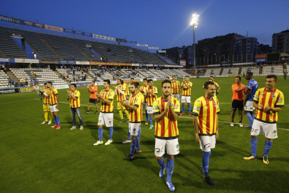 El Lleida lució la camiseta de la senyera en 2017, tras un partido ante el Saguntino, tras prohibirle llevarla la Federación Española.