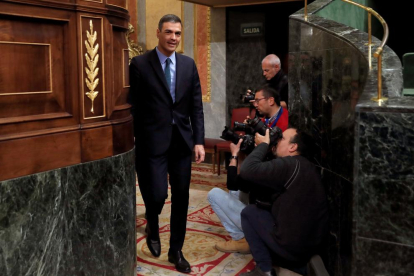 El presidente del Gobierno, Pedro Sánchez, a su llegada el miércoles al pleno del Congreso.