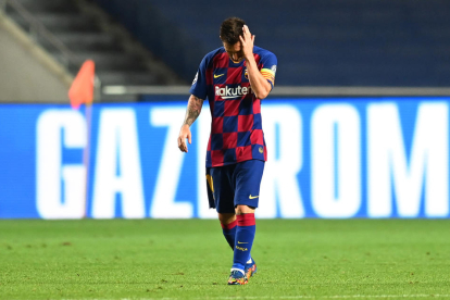 Leo Messi, durant el partit de quarts de la Lliga de Campions contra el Bayern.