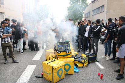 Imagen de archivo de una protesta de repartidores de Glovo en Barcelona