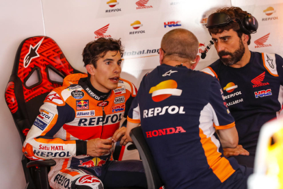 Marc Màrquez, durant el test de MotoGP que es va desenvolupar ahir al Circuit de Catalunya.