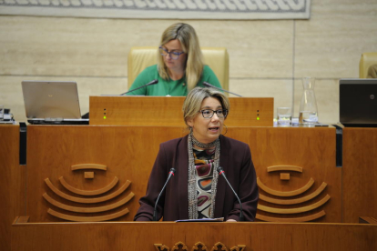 La diputada del PP extremeño Cristina Teniente, durante la defensa de la moción del 155.