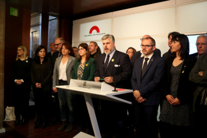 El president de la Generalitat, Quim Torra, ahir, en el transcurs de la declaració institucional.