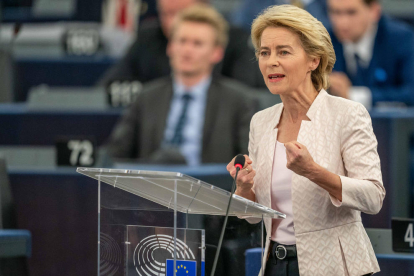 Momento de la intervención de Ursula von der Leyen ante el Parlamento de Estrasburgo.