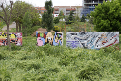 Un parque de la capital lleno de malas hierbas.