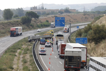 L’accident es va produir en aquest punt de l’autovia A-2 al seu pas per Lleida.