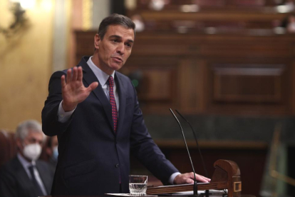 El presidente del Gobierno español, Pedro Sánchez, ayer, durante su intervención en el Congreso en la moción de censura de Vox.