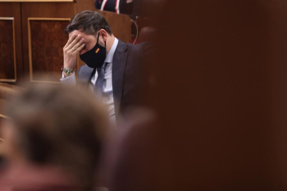 El presidente del Gobierno español, Pedro Sánchez, ayer, durante su intervención en el Congreso en la moción de censura de Vox.