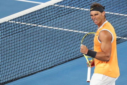 Rafa Nadal celebra el pas a semifinals al batre Tiafoe.