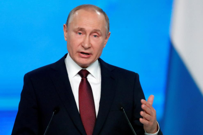 Putin durante su discurso anual sobre el estado de la nación, ayer en Moscú.
