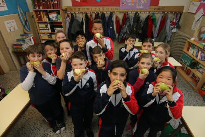 Campaña de promoción de fruta en escuelas, en este caso peras.
