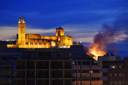 El incendio, en la ladera entre la Seu Vella y el auditorio, comenzó poco después de las 22.00 y fue visible desde buena parte de la ciudad.