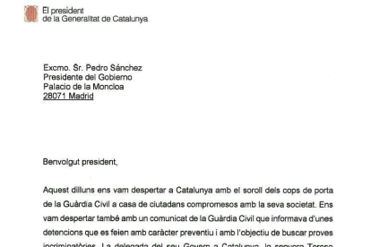 Torra demana per carta a Sánchez explicacions per les detencions