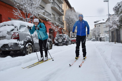 Esquiadors ahir a l’estació de nòrdic de Sant Joan de l’Erm.