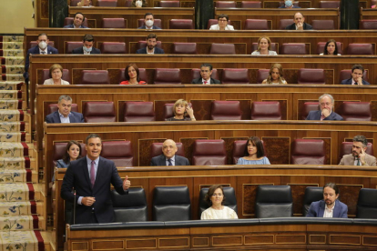 Sánchez durant una de les seues intervencions ahir a la sessió de control al Congrés.