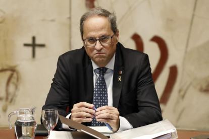 El presidente de la Generalitat Quim Torra durante el Consell Executiu, ayer. 