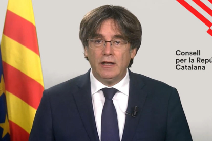 Captura de imagen del vídeo del expresidente Carles Puigdemont difundido por el Consell per la República por el cuarto aniversario del 1-O.