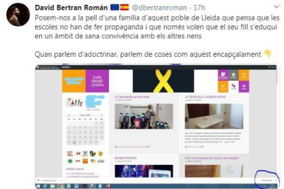 Captura de la piulada de David Bertran, diputat de Ciutadans al Parlament per Lleida.