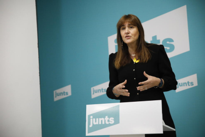 La candidata a la Generalitat de JxCat per al 14-F, Laura Borràs, ahir durant un acte.