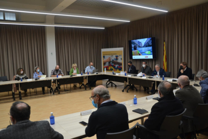 Un momento de la reunión de la Comisión de seguimiento del desfiladero de Mont-rebei, en la Diputación de Lleida.
