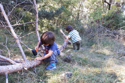 Nens de l’escola bosc Arrels de Bellver de Cerdanya, que funciona amb èxit des del setembre de l’any passat.