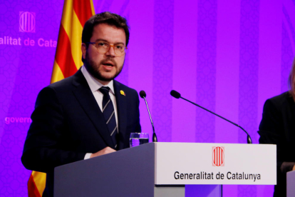 El vicepresident del Govern, Pere Aragonès, durant la roda de premsa posterior a la reunió del Consell Executiu.