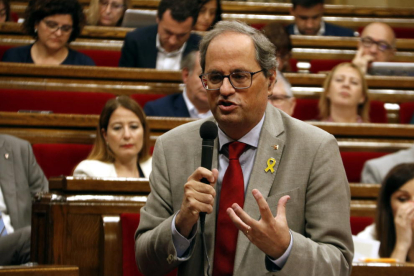 El president de la Generalitat, Quim Torra, ahir durant el debat.