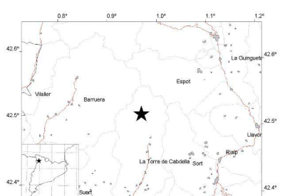 L'epicentre del terratrèmol al Pallars Jussà.