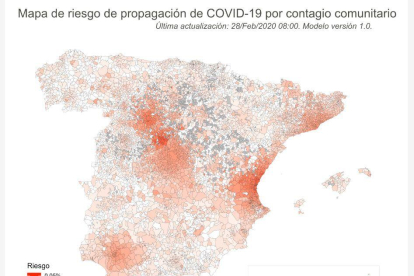 Mostren en un mapa el risc de nous contagis per coronavirus a l'Estat
