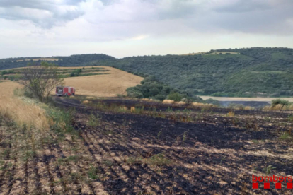 Vuit dotacions sufoquen un foc de vegetació a Os de Balaguer