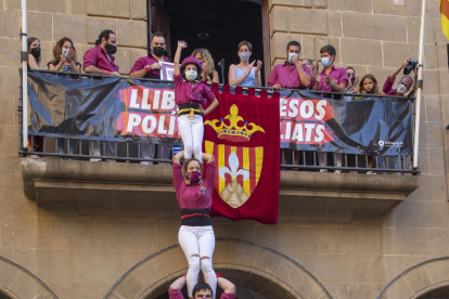 Actuació ahir dels Castellers de Lleida a Agramunt.