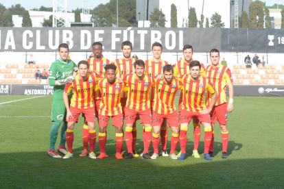 El once inicial que presentó el Lleida en el partido disputado el domingo ante el Valencia Mestalla.