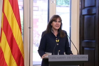 La presidenta del Parlament, Laura Borràs, anunciant que el ple per investir Pere Aragonès serà dijous a la tarda i divendres.