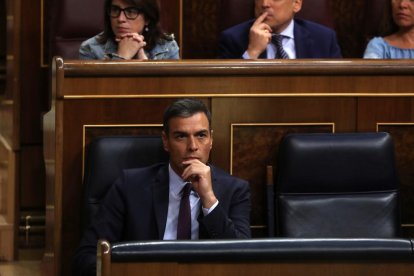 El presidente del Gobierno central en funciones, Pedro Sánchez, ayer, en el Congreso.