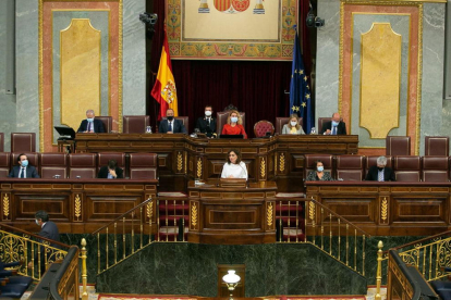 La ministra de Hacienda, María Jesús Montero, el segundo día de debate de totalidad de los presupuestos generales del Estado.
