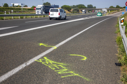 Vista del lugar donde tuvo lugar el accidente mortal la noche del jueves en la A-2 en Bellpuig. 