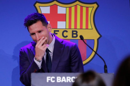 Leo Messi plorant el dia que es va acomiadar del Barça.