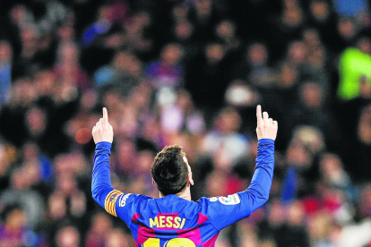 Leo Messi celebra un gol durant un partit d’aquesta temporada.