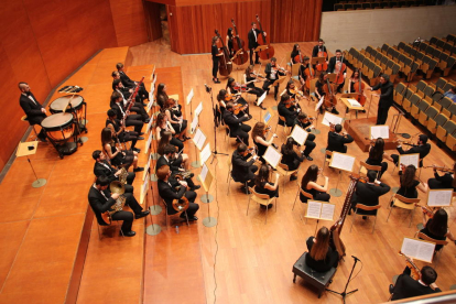 La JOP, en un assaig general aquesta setmana durant l’‘stage’ de l’orquestra a Salàs de Pallars.