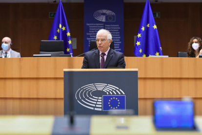 El Alto Representante de la UE, Josep Borrell, ayer durante su intervención en la Eurocámara.